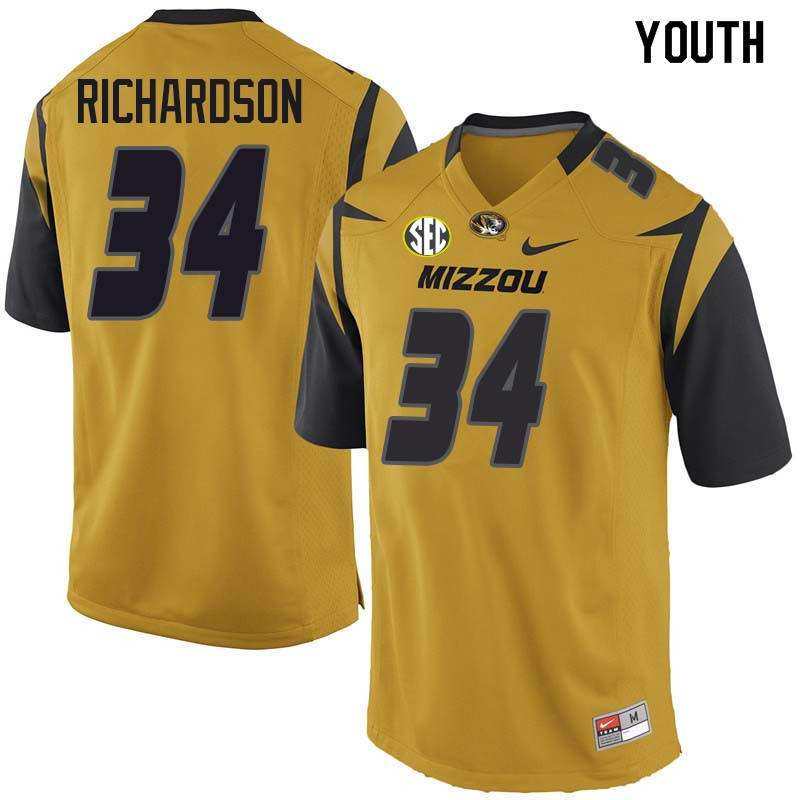 Youth #34 Sheldon Richardson Missouri Tigers College Football Jerseys Sale-Yellow
